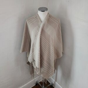 Johnston & Murphy Tan Striped Fringe Poncho Wrap Womens One Size